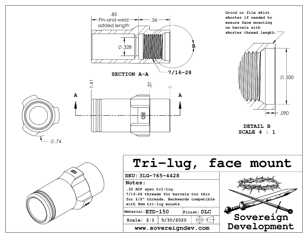 Tri-Lug Adapter, Face-Mount
