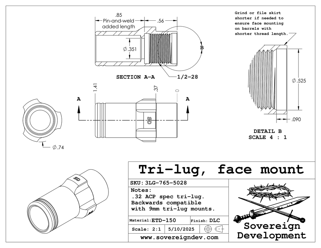 Tri-Lug Adapter, Face-Mount