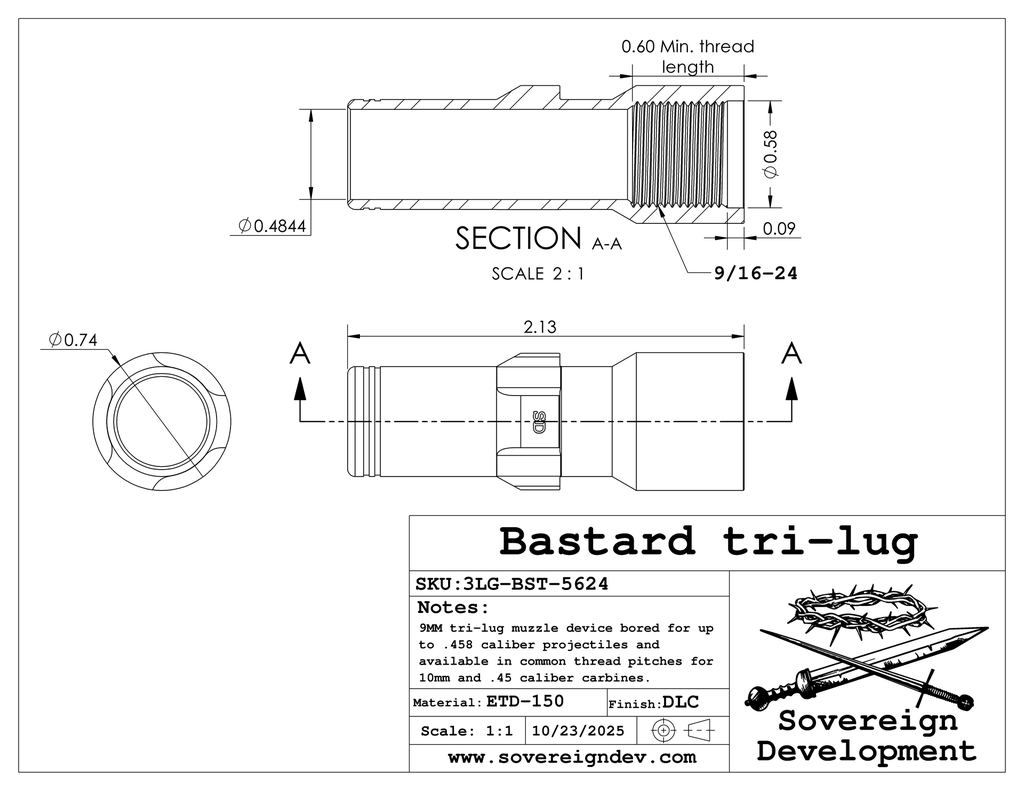 Bastard Tri-Lug 9/16-24